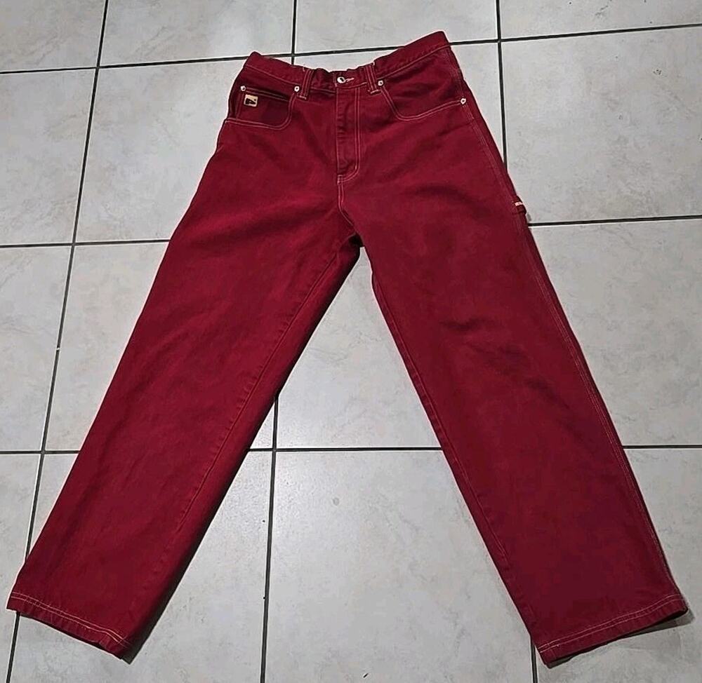 Vintage PJ Jeans Red Carpenter Jeans Mens 34 Baggy Y2K Made Russia Utility #0307